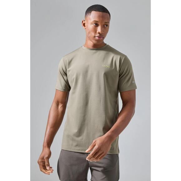 Boohoo Man Size XL Active Performance Regular Fit T-shirt Khaki - Picture 1 of 6